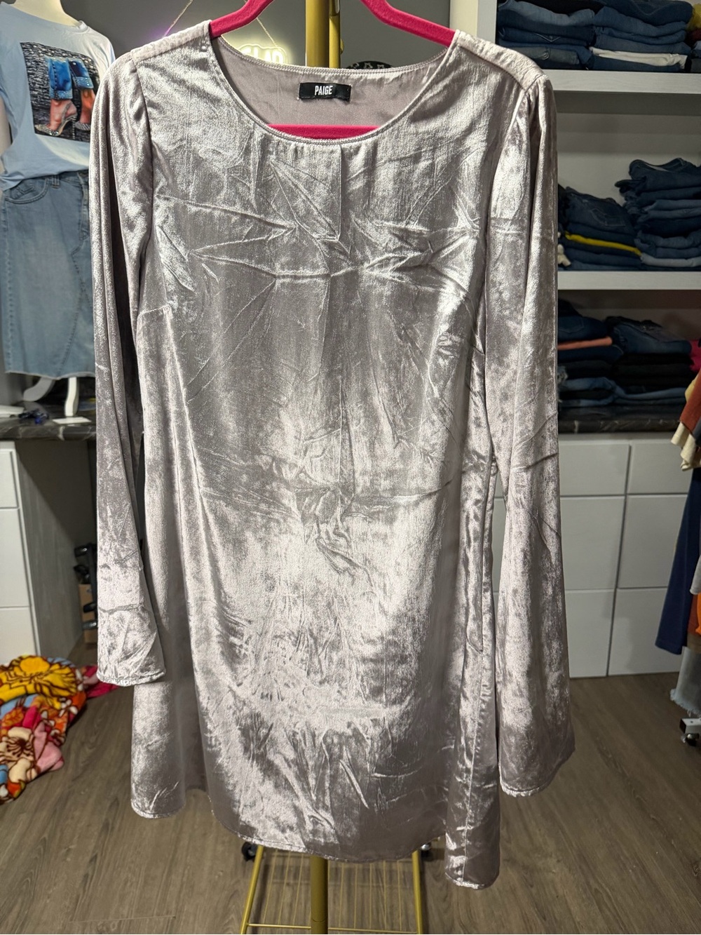 PAIGE Silver Crushed Velvet Scoop Neck Top